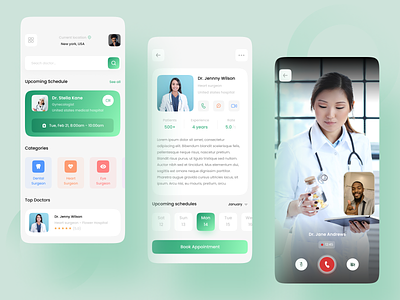 Medical App app appdesign appointment cards design doctor doctor app doctor detail doctors medical medical app medical care medical design online appointment ui videocall