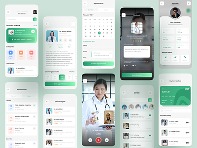 Medical app app appdesign appointment cards design doctor consultation doctor detail glass health app healthcare medical medical app minimal mobile payment ui design video call