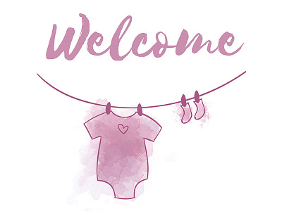Welcome Baby Girl baby card illustration