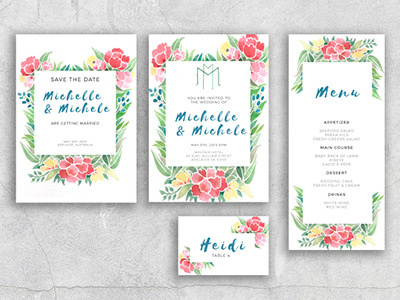 Watercolor Wedding Suite floral flowers invitation menu placecard savethedate watercolor wedding weddinginvitation weddingsuite