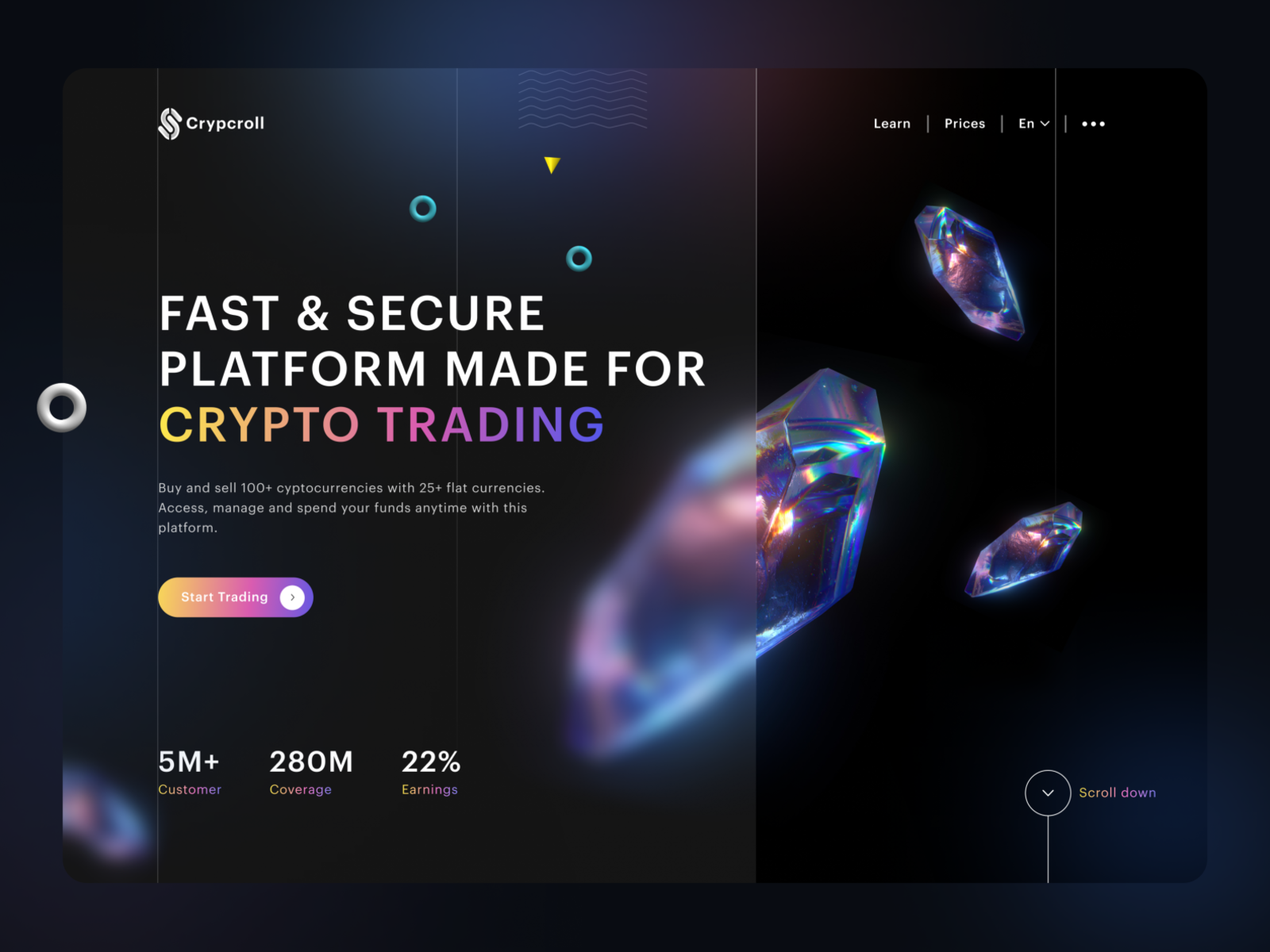 crypto theme with scroll on bottom