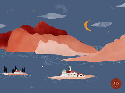 Boka - Night and day bay boka illustration montenegro procreate sea
