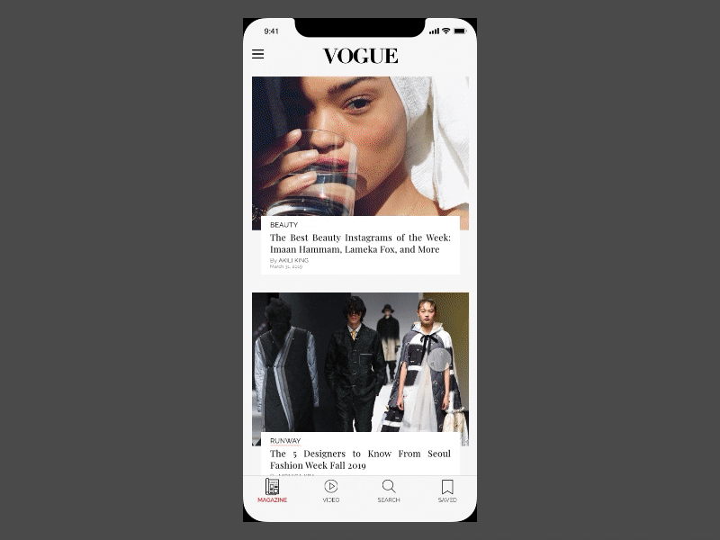 Vogue Home animation app design fashion home home app ui ux vogue