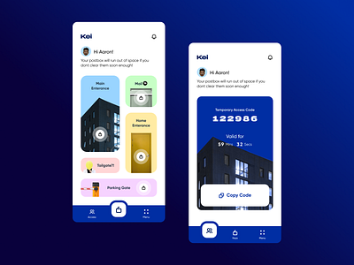 Kei - Smart Home Security app app design big blue bold bulky clean colors interaction design ixd key lock minimal mobile mobile ui smart smart security smarthome unlock ux