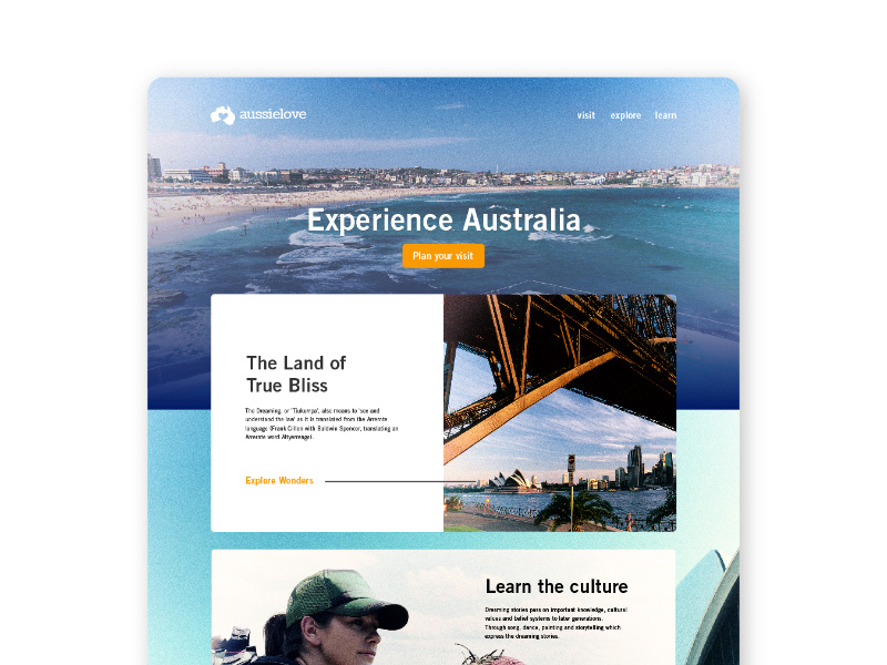 Landing Page for Aussie Love australia tourism travel agency logo design ux design ui design uidesign ui ux