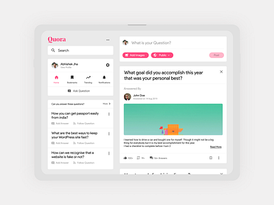 Quora Redesign app design quora redesign responsive design tablet ui ui design ux website