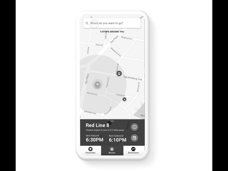 Bus App animation app design apple bus driving mobile navigation prototype search transportation uber wireframe