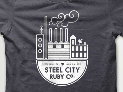 Steel City Ruby Conf city factory grey pittsburgh ruby screen print smoke steel t shirt tee shirt vector white