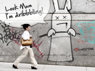 Look Mum I'm dribbbling cartoon graffiti rabbit tophat
