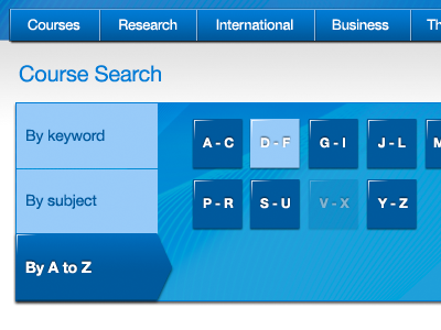 Course search by A to Z a to z course search tabs university