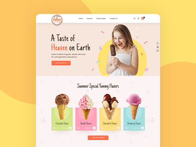 Landing page design of ice cream company. child colourful colourful design flavors food food and drink fun ice cream icecream landing page landing page concept landing page design landing page ui modern design ui ux uidesign website website concept website design yummy