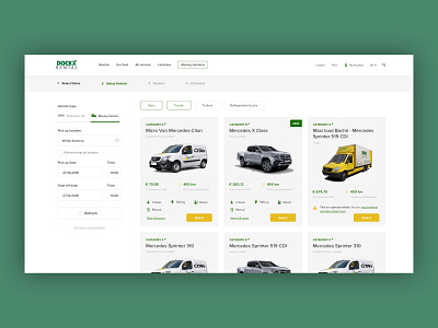 Car rental - Select vehicle flow design ecommerce landing page layout ui ux visual design