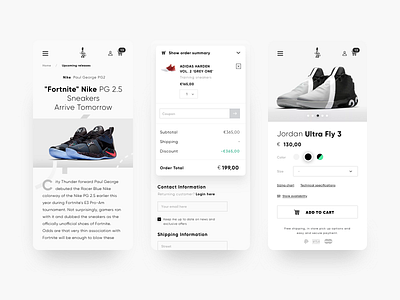 eCommerce mobile detail, blog and cart pages branding design ecommerce landing page layout typography ui ux visual design web