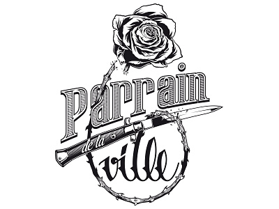 Logo "Parrain de la Ville" dune dunedzn handmade illustration illustrator ink knife letter rose sketch typo typography