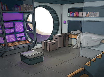 Sci-Fi Workstation Living Space illustration