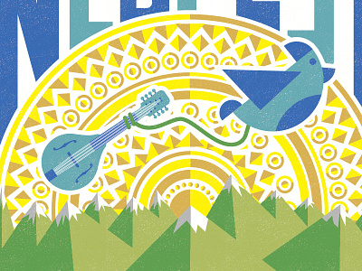 Colorado Bluebird Sky bird folk geometric gig poster illustration mandolin mountains psychedelic