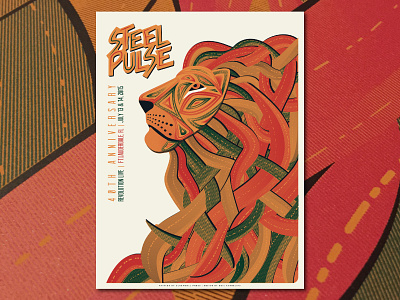 Steel Pulse gigposter halftones illustration lion psychedelic reggae