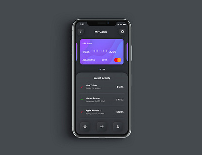 Banking App | Dark Mode app app design application bank app bank card banking banking app clean dark dark app dark mode dark ui finance mobile mobile app money ui