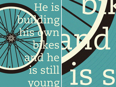 He is building his own bikes bicycle bike black blue graphic design poster retro turquoise white