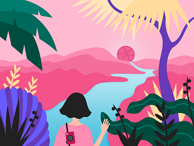 Hello Dribbble land! debut flat illustration landscape plants vector