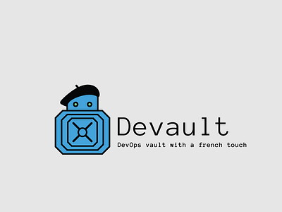 Devault logo blue branding devops french identity linear logo robot storage vault vector
