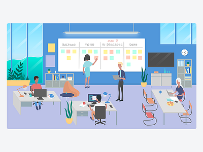 Office illustration agile character developer flat illustration kanban kanban board office vector workflow workspace