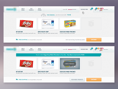 Shopping Cart - eCommerce - Product Added avatar badges confirm button dropdown ecomm ecommerce glyphs header icons indicators labels levels nav navigation products progress bar thumbnails timer