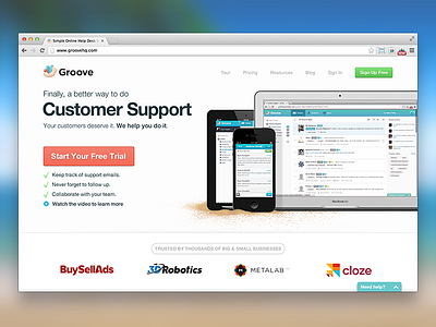 Groove Landing Page beach chrome customer desk groove help ipad iphone landing laptop marketing support