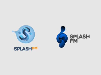 Splash.FM - Logo Concepts Cont'd. blue brand mark branding clef droplet frequency logo note ripple rounded type sans splash splash.fm water