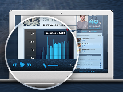 Splash.FM - HTML 5 Branded Audio Player Concept audio player chart drip graph mojo music music discovery play button player ripple splash splash.fm ui volume controller water