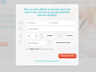 Request Invite Modal buttons clean icons light marketing modal sign up