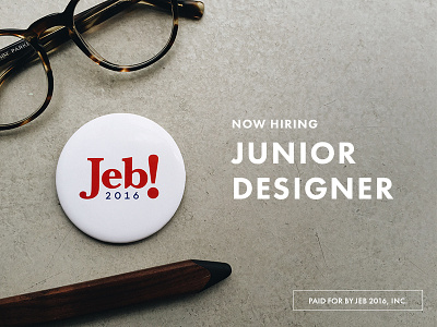 Hiring Junior Designer campaign designer hiring jeb job logo politics president