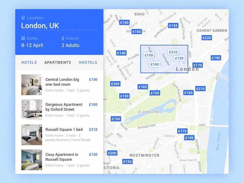 Mapscroll animation interface list listing location map material navigation scroll