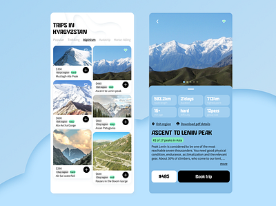 Travel app app blue concept design grid mobile mountains travel typography ui