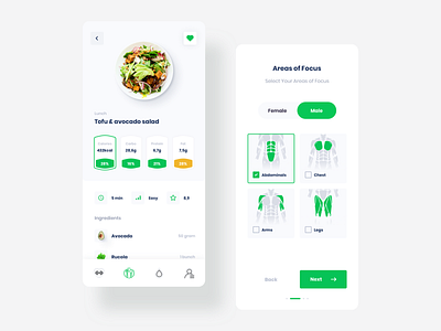 FITNETE: creating designs, user flow and animations for a fitnes app cooking diet exercise fitness flat food green gym ideamotive minimal mobile muscle react native sport ui workout