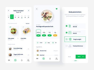 Creating designs, user flow and animations for a fitness cooking diet exercise fitness flat food green gym gym app ideamotive minimal mobile muscle react native sport ui workout