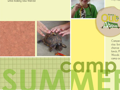 "Camp Summer" Brochure camp education graphic green grid kids non profit pastel pink summer texture turtle typography yellow