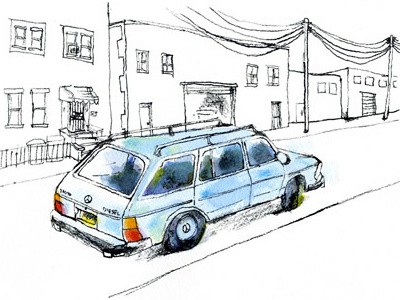 vintage Mercedes car drawing hand drawn illustration ink mercedes vintage watercolor