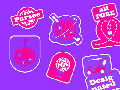 Partee Golf Stickers badge branding design golf illustration instagram pink social media stickers vibrant