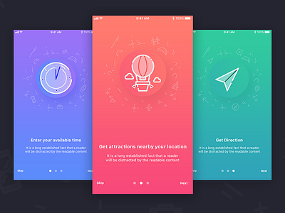 Onboarding Explore colorful design iconography mobile app design on boarding ui ux