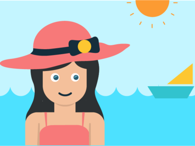 Sea Girl boat character colorful design girl hat illustration sea sun visual design waves