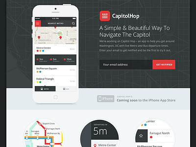 Capitol Hop Landing Page app bus flat iphone landing page layout metro responsive transportation ui washington dc web design