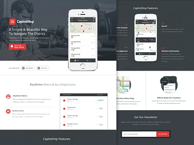 Capitolhop Landing V2 app bus flat iphone landing page layout metro responsive transportation ui washington dc web design