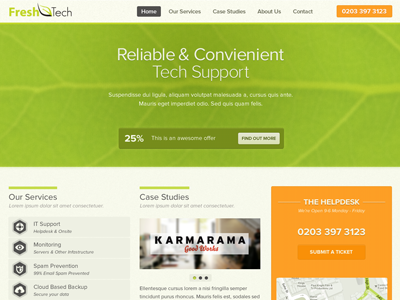 Fresh Tech Website button green header heading homepage leaf nature orange tech support website