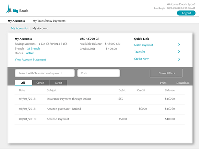 Bank Screen bank account screen banking