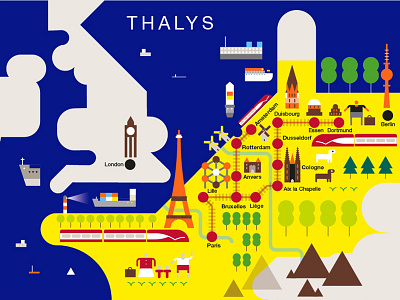 Thalys Train Map euromaps graphic design illustration infographics map illustration maps trains maps transport vector