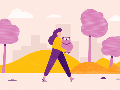 Bouncy Walk animal bouncywalk character animation character design illustration inspiration motiondesign motiondesignschool park pink simple texture trees walk walking