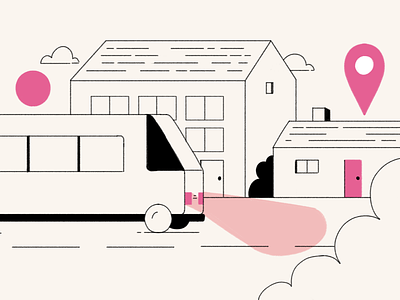Candy Cart bus course house illustration illustration for motion inspiration line drawing location minimalistic pink school of motion style frames