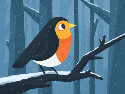 Robin bird branches christmas forest illustration procreate robin snow