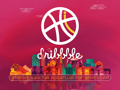 Hello Dribble colourful design dribbble dribbbles first hello hi illustration invite shot